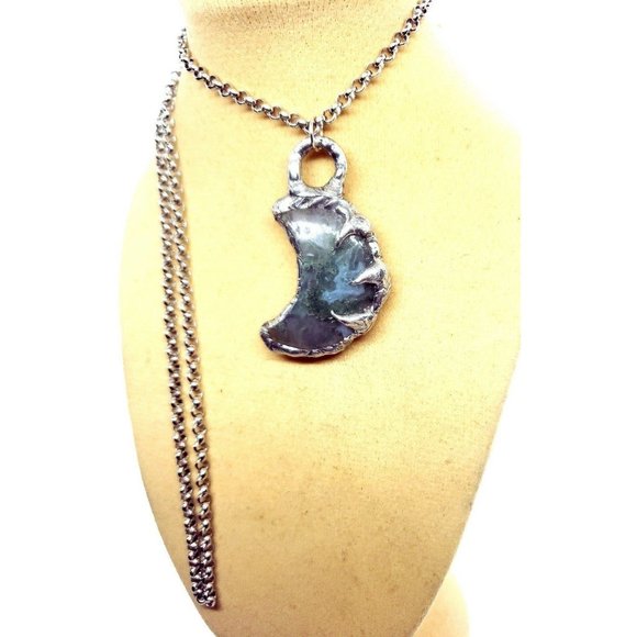 Moss agate moon crystal Necklace handmade crescent moon gothic metalwork - Picture 3 of 12
